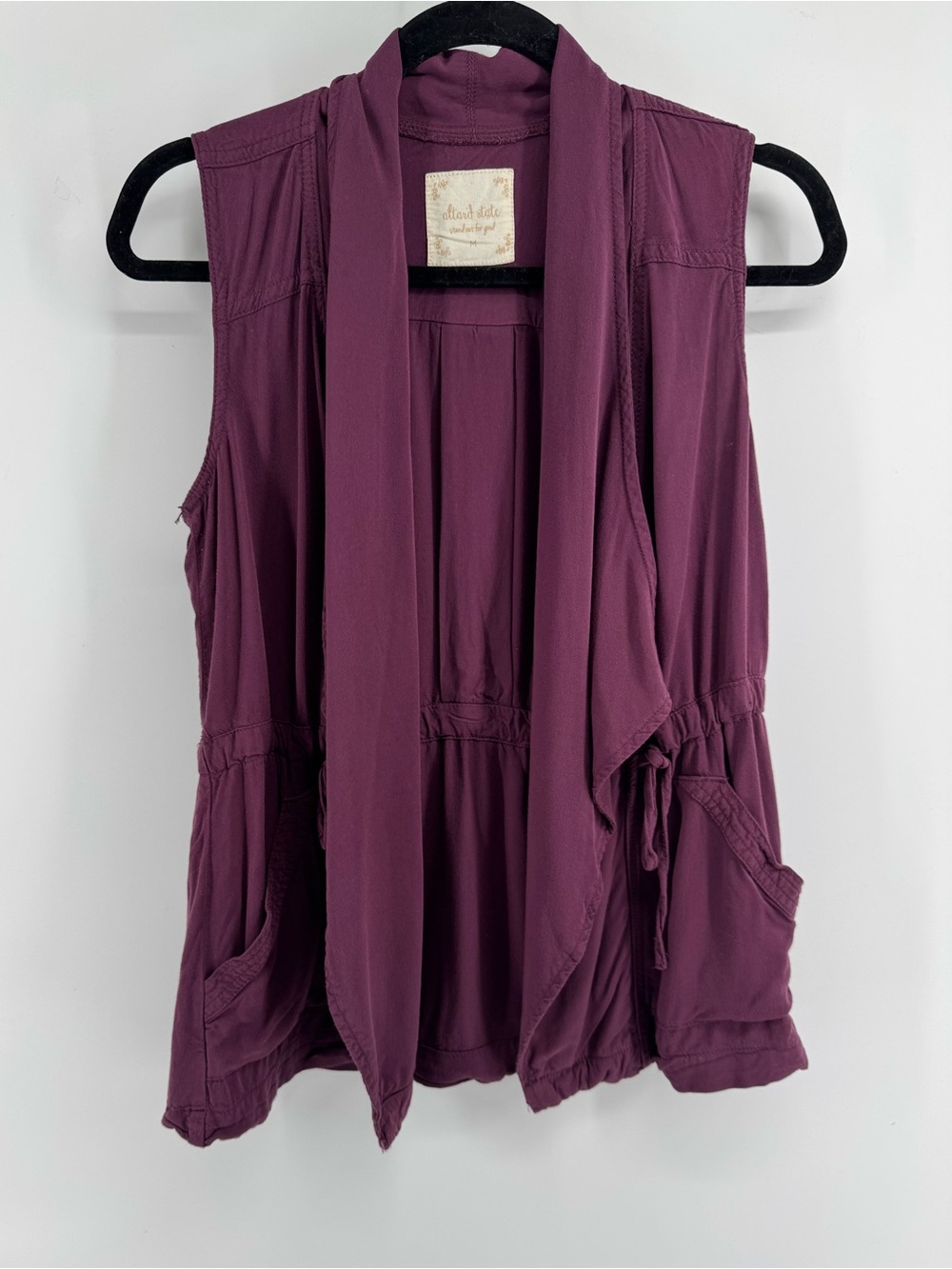 Altar'd State Plum Sleeveless Draped Fall Vest with drawstring waist Women's M
